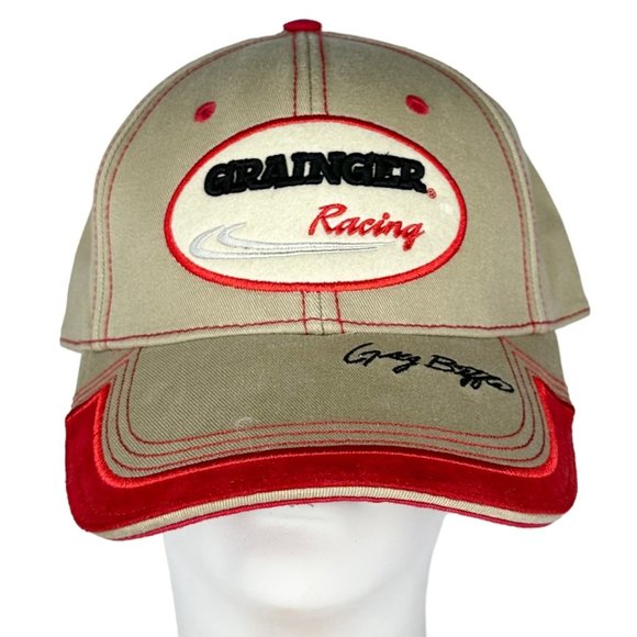 Team Caliber Greg Biffle #16 Grainger Racing Adjustable Baseball Cap Hat Tan Red - Picture 2 of 14